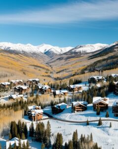 homes topped with snow in Aspen neighborhood