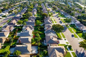 aerial shot of residential homes in South Orange County, California