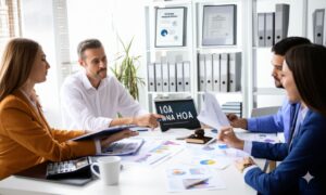group of professionals meeting in an office setting