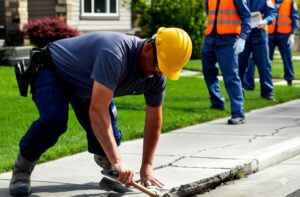 maintenance workers attending to crack sidewalks 