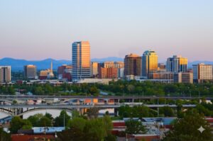 view of boise skyline with residential area in the front