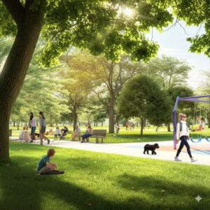 residents enjoying a sunny day at a community park