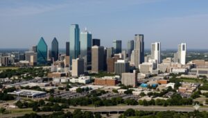 aerial view of dallas texas with both industrial and residential buildings