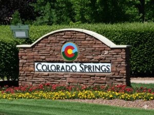 stonework entrance signage to a Colorado Springs neighborhood built by HOA management company
