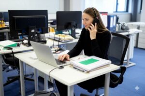 hoa management staff communicating with community board member