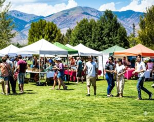 residents participating in farmer's market held at community park in Aspen by HOA