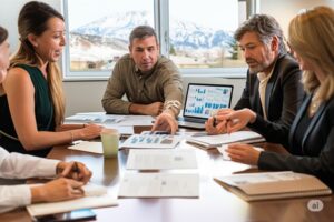 a group of professionals finalizing their decision which company to work with