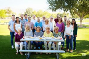 residents posing for a group photo after an event held by Boulder City HOA management company