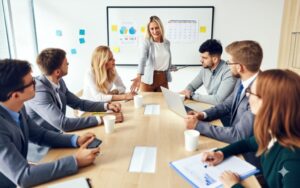 hoa board employees having a meeting with management team