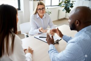 HOA board interviewing a community manager in an office setting