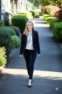 female management officer doing rounds in community