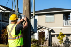 operations worker attending to maintenance within Portland neighborhood