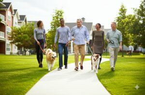 residents walking through a park maintained by Salt Lake City HOA manager