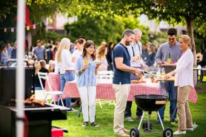 local residents of San Diego, California enjoying a barbecue event held by HOA at a local park