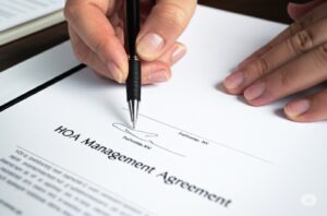 a HOA Management Agreement contract being signed in by a Pahrump representative