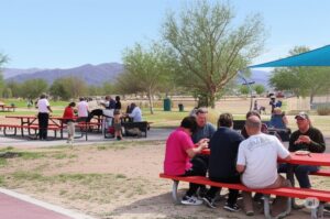 local residents enjoying a sunny day at a community park maintained by HOA management company in Pahrump